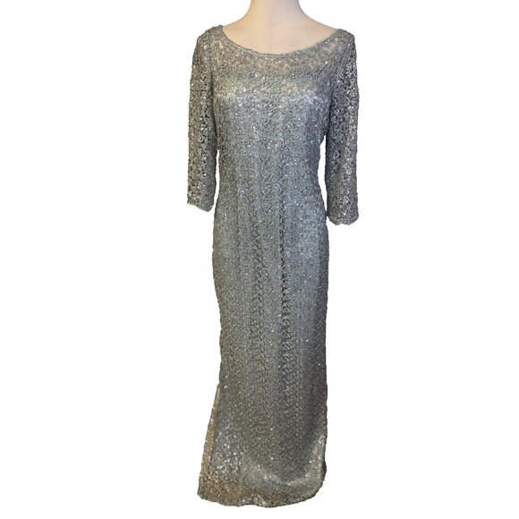 Kay Unger Formal Dress 14 Blue Silver Sequin Long Wedding Party Cruise Holiday - Picture 7 of 16
